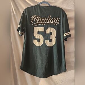 Playboy Men's Green Button Up Baseball Jersey Short Sleeve Bunny Size Sm